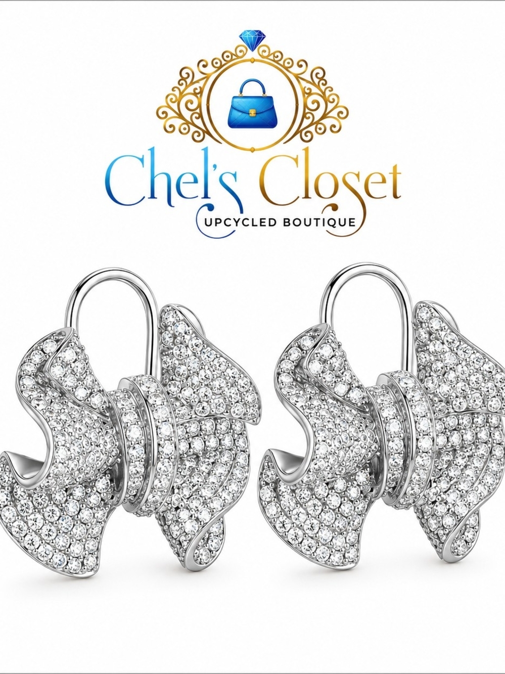Silver Crystal Bow Drop Earrings